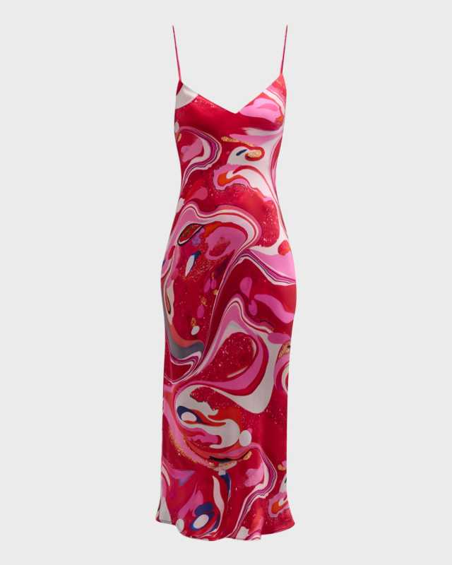 Multi Tie-Dye Swirl Seridie Silk Slip Dress